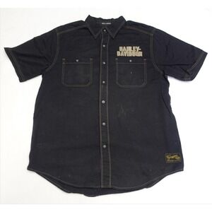 Harley-Davidson Shirt Mens L Black Short Sleeve Button Up Twill Biker Eagle